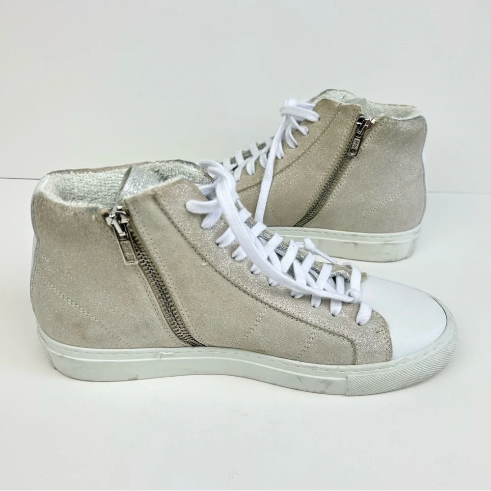 P448 High Top Sneakers Shimmery Gold Leather Size 37 / 7US Made in Italy